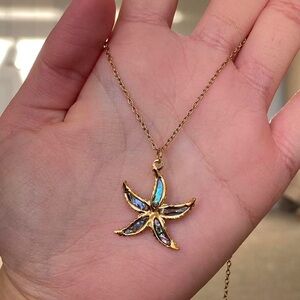 Stainless Steel Gold Abalone Shell Starfish Pendant Necklace!
